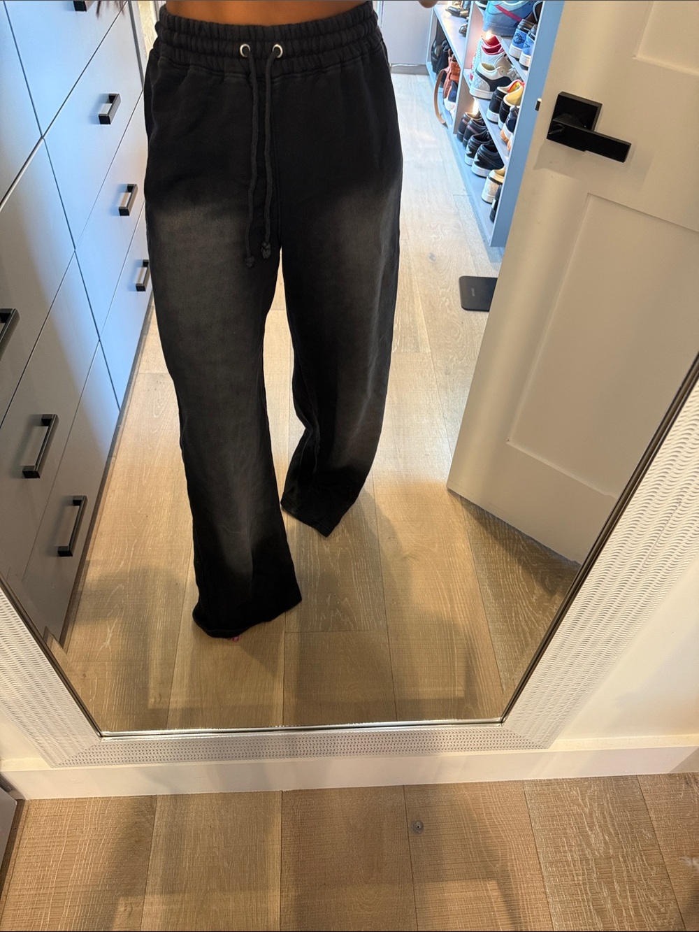 Fashion Nova Washed Black Wide-Leg Drawstring Pants